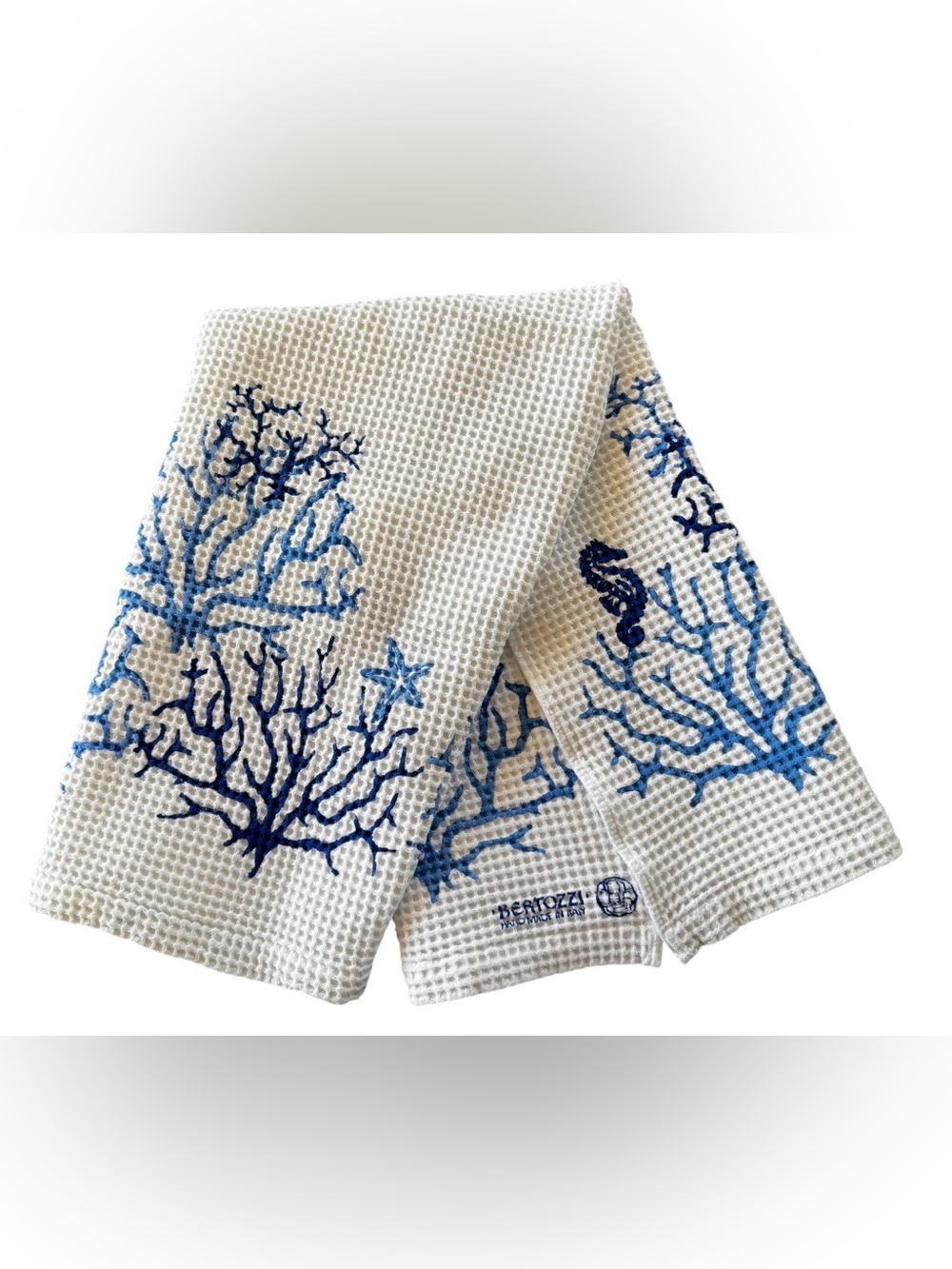 NWOT Bertozzi handmade kitchen dish hand towel Italy oversized seahorse